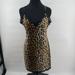 Forever 21 Leopard Print Lace Trim Slip Mini Dress Size L